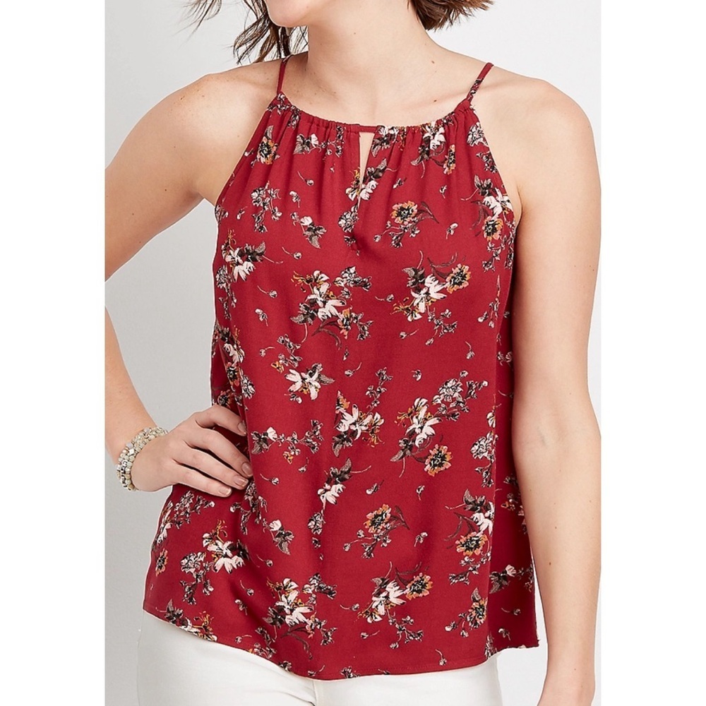 Maurice’s Red Floral Print Halter Tank Top